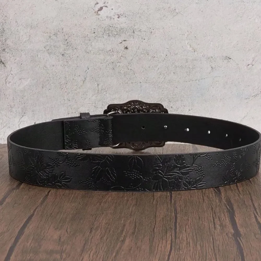Western Goth Red Embossed Belt Ornate Silver Cross Buckle NWT